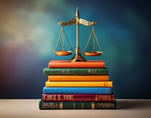 balance de la loi sur une pile de livres, textes de loi, code pénal, code de la route, légal en ia
