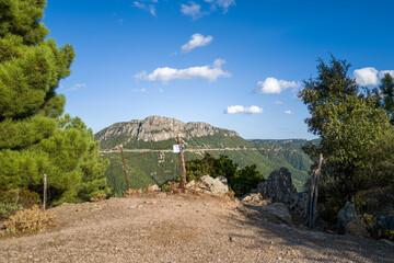 The small parking lot between Baunei and Dorgali in Europe, Italy, Sardinia, Baunei, in summer, on...