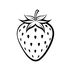 Black and white strawberry icon - simple outline design on white background