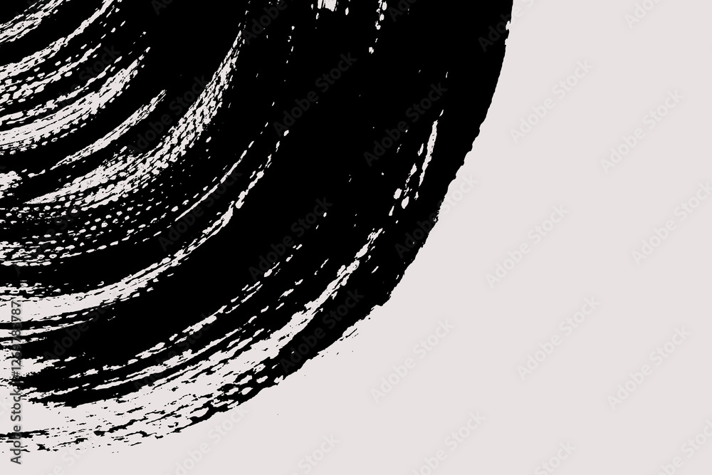 Aufkleber Abstract curve brush background with copy space for your text. Vector design. Black painted rounded shape isolated on white. Grunge illustration in Japanese style