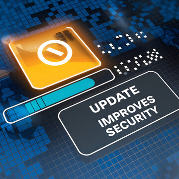 Update software application upgrade technology concept. Software update or Operating system, patch update, updating progress bar, Install app patch, new version, Improved security, program downloading