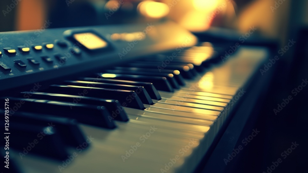 Poster electronic keyboard keys close up shot