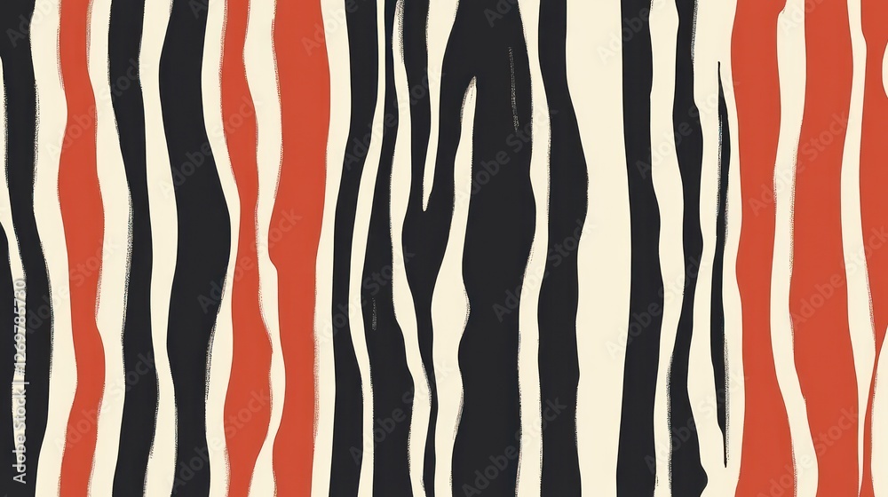Poster abstract wavy stripes pattern design in black red and beige