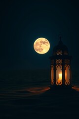 Desert Lantern Moonlight Night Scene Peaceful Ramadan Image