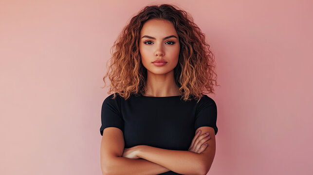 Woman empowerment depicted through assertive posture symbolism.