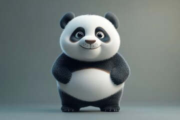 Cute cartoon panda character with a friendly expression standing on a neutral background