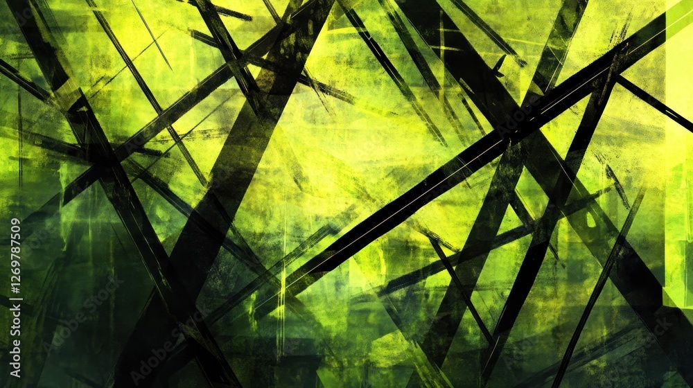 Poster abstract green and black intersecting lines artwork
