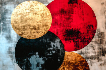 Papier peint style oriental, avec cercles de couleur noir, rouge et dor&eacute;