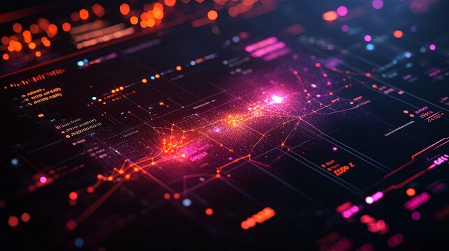 A vibrant scatterplot glowing with dynamic data streams and animated overlays, sleek and engaging 