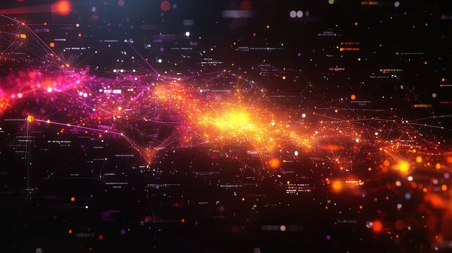 A vibrant scatterplot glowing with dynamic data streams and animated overlays, sleek and engaging 