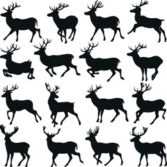 Obraz premium Set consistent deer silhouette black color vector 