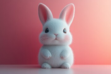 Obraz premium Cute fluffy bunny posing against a soft pink gradient background during a peaceful indoor setting