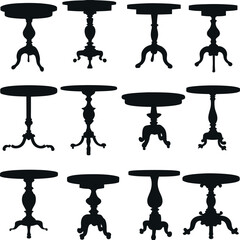 set of old antique table silhouette black color vector 
