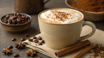 Enjoying a frothy chai latte topped with cinnamon in a cozy cafe setting during a chilly afternoon