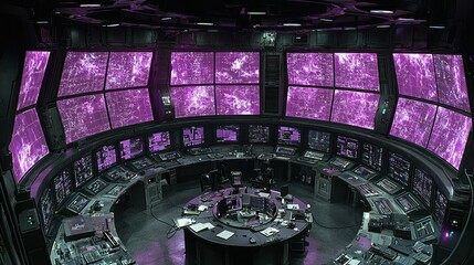 Purple network control room; monitoring global data streams
