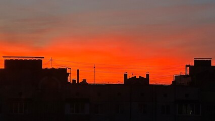 sunset orange, house tops