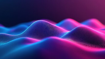 Fototapeta premium Abstract Wavy Dotted Landscape in Blue and Pink Gradient Colors