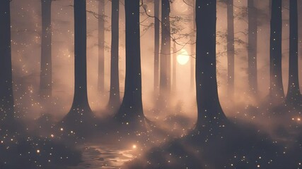 A serene, enchanting forest bathed in soft moonlight, with glowing, floating lights drifting through the air 4K - Powered by Adobe