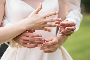 Wedding rings on fingers get married