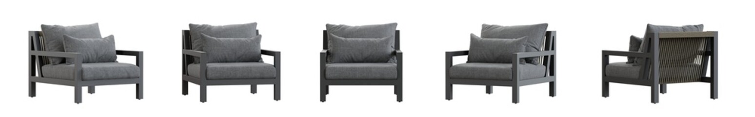 Gray outdoor armchair set isolated on transparent background. 3D render. 3D illustration.