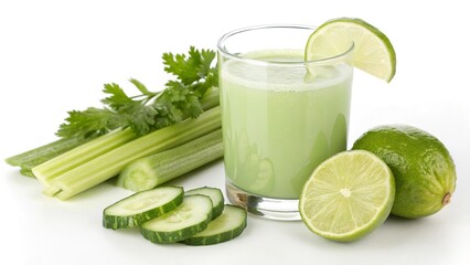 Fototapeta premium Refreshing detox juice with cucumber, celery, and lime served in a clear glass