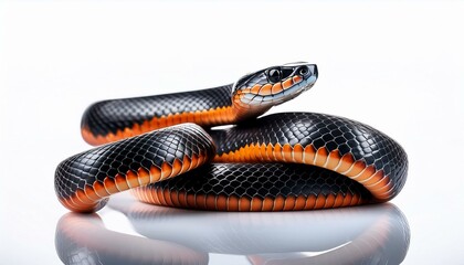 close up of black and orange snake isolated on white background background