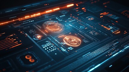 Obraz premium A glowing digital flowchart showing real-time analytics in a sleek interface, clean and precise 