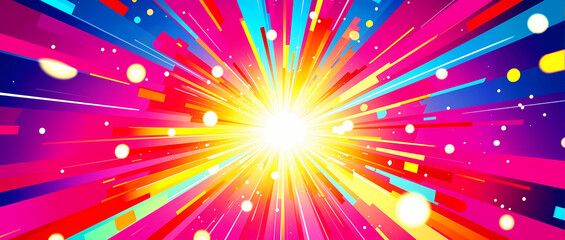 Cosmic energy burst background with radiant colorful light beams shooting into space