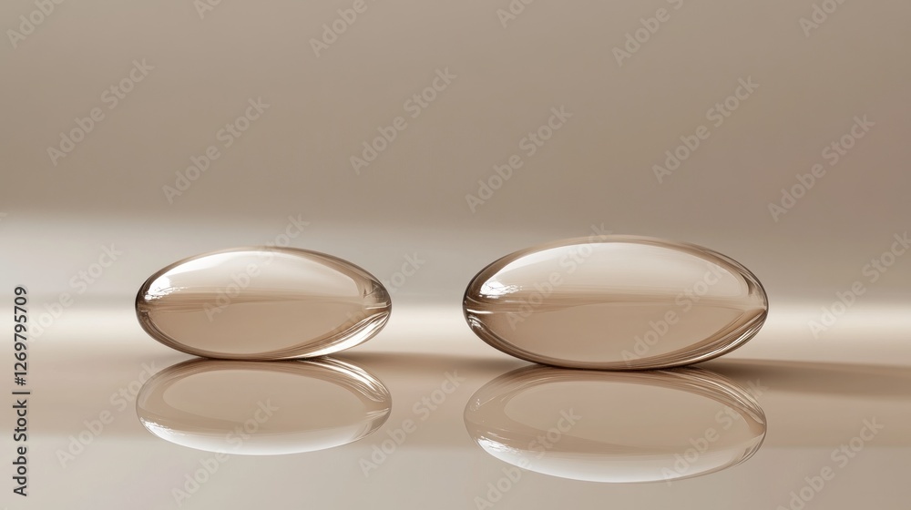 Aufkleber two translucent spheres rest on a reflective surface
