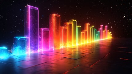 Fototapeta premium A futuristic glowing bar chart showing exponential growth trends, vibrant and striking