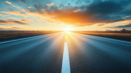 Open road leading to symbolic journey into the future, long straight highway in winter landscape, new year concept of progress and adventure.