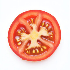 tomato sliced open on a white background