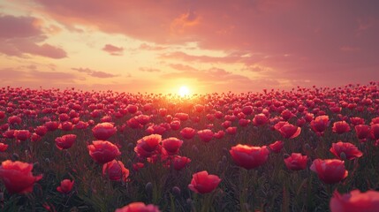 Sunset Serene Poppy Field Landscape