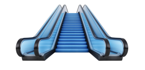 a empty blue escalator isolated on a transparent background