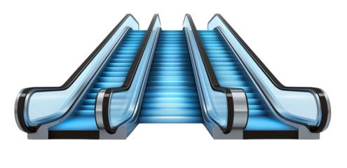 a empty blue escalator isolated on a transparent background
