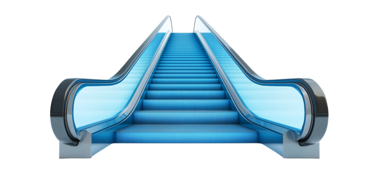 a empty blue escalator isolated on a transparent background