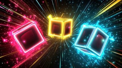 Obraz premium Vibrant Abstract Cubes Radiating Energy and Light in a Cosmic Display