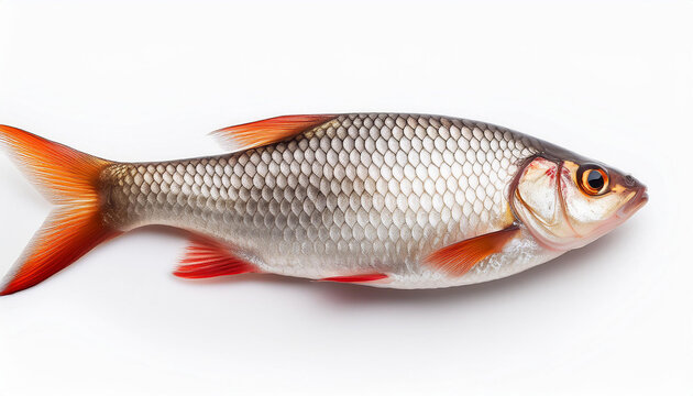 fresh alive roach fish isolated on white background latina rutilus rutilus