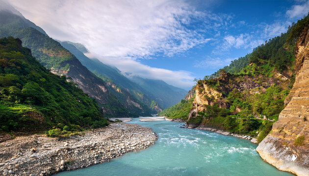 kali gandaki river and its deep gorge near kusma in nepal