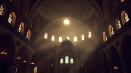 Obraz premium Serene Mosque Interior Sunlight Architecture Photography