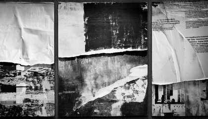 old posters black and white abstract grunge texture wall placard backdrop seamless loop collage paper slideshow background
