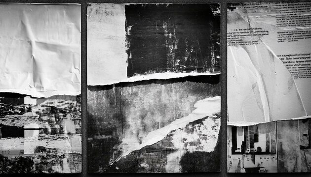 old posters black and white abstract grunge texture wall placard backdrop seamless loop collage paper slideshow background - Powered by Adobe