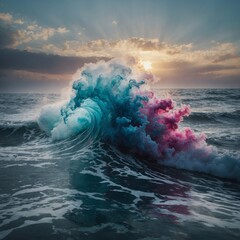 "An Ocean Where the Waves Are Made of Colorful Smoke" &ndash; A surreal representation of liquid and air merging.