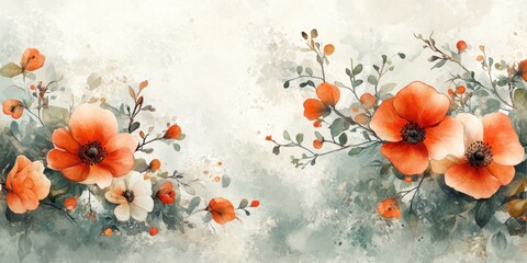 A painting of a bouquet of flowers with a blue background. The flowers are orange and white, and the background is a light blue. The painting has a serene and calming mood