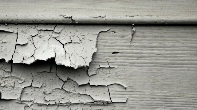 Cracked and peeling paint on weathered wooden siding in a historic building