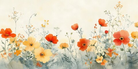Whimsical watercolor flowers in soft hues for elegant greeting card designs.