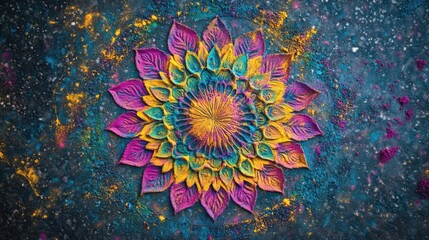 Intricate Mandala Pattern Made From Holi Powde