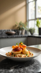 Exquisite Kolduny served on stylish platter in modern kitchen, culinary art