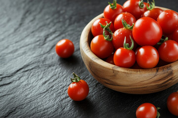 Dramatic Lighting on Cherry Tomatoes in Wooden Bowl