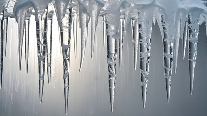 Transparent background with hanging icicles and a detailed icy texture for winter weather